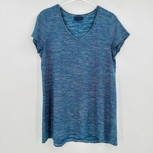 J. Jill Pure Jill Indigo Size Small Blue Striped Short Sleeve V Neck Tunic Top